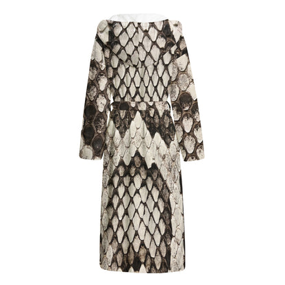 Beige Snakeskin Print Hooded Bathrobe