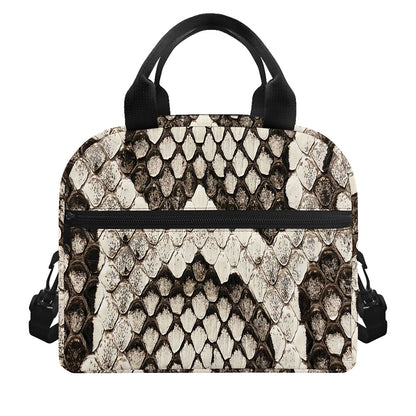Beige Snakeskin Print Insulated Lunch Bag