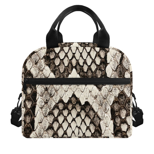 Beige Snakeskin Print Insulated Lunch Bag