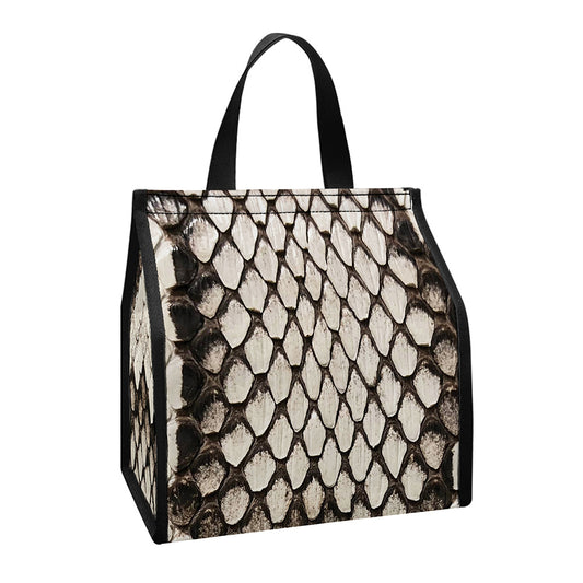 Beige Snakeskin Print Insulated Lunch Tote