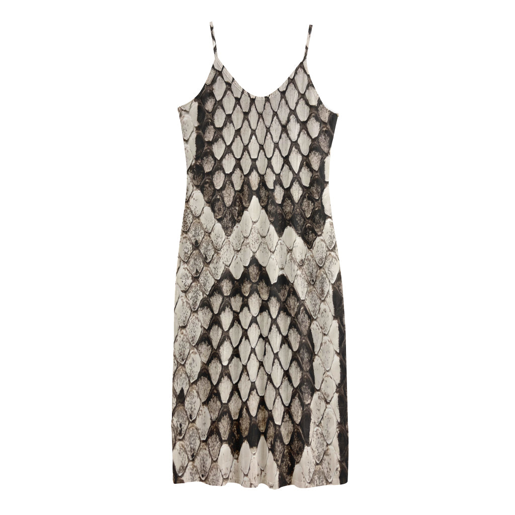 Beige Snakeskin Print Jersey Midi Cami Dress