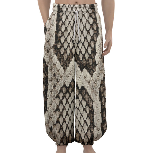 Beige Snakeskin Print Lantern Pants