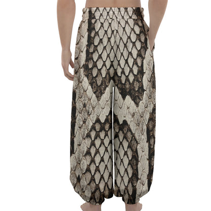 Beige Snakeskin Print Lantern Pants