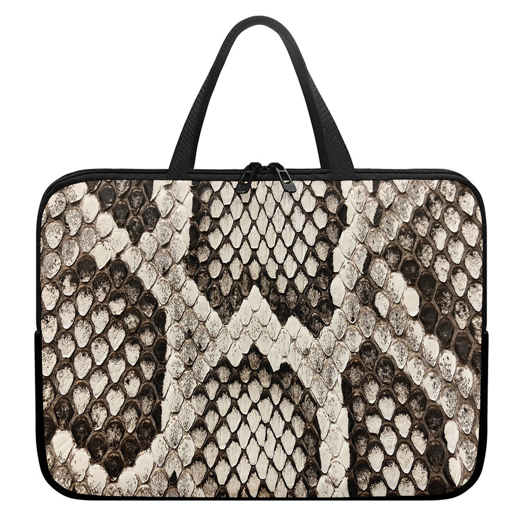 Beige Snakeskin Print Laptop Sleeve With Handle