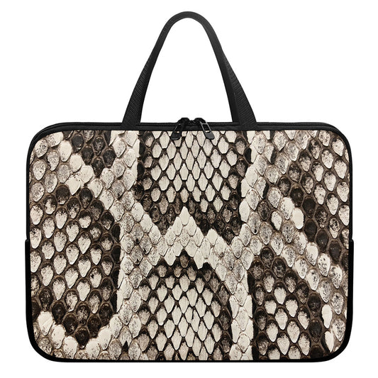 Beige Snakeskin Print Laptop Sleeve With Handle