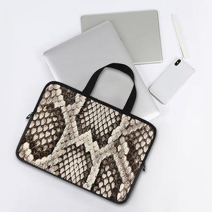 Beige Snakeskin Print Laptop Sleeve With Handle