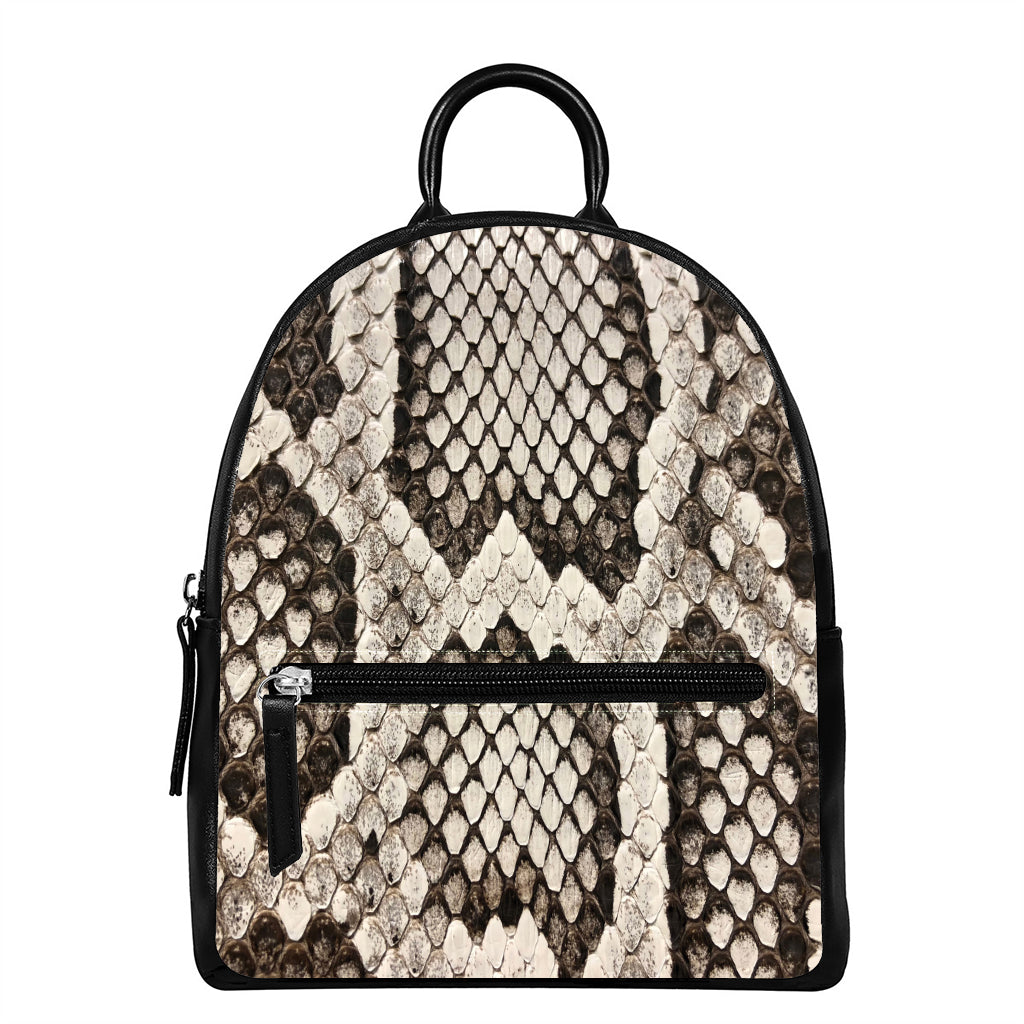 Beige Snakeskin Print Leather Backpack
