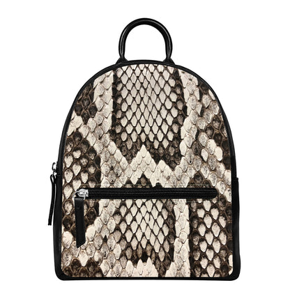 Beige Snakeskin Print Leather Backpack