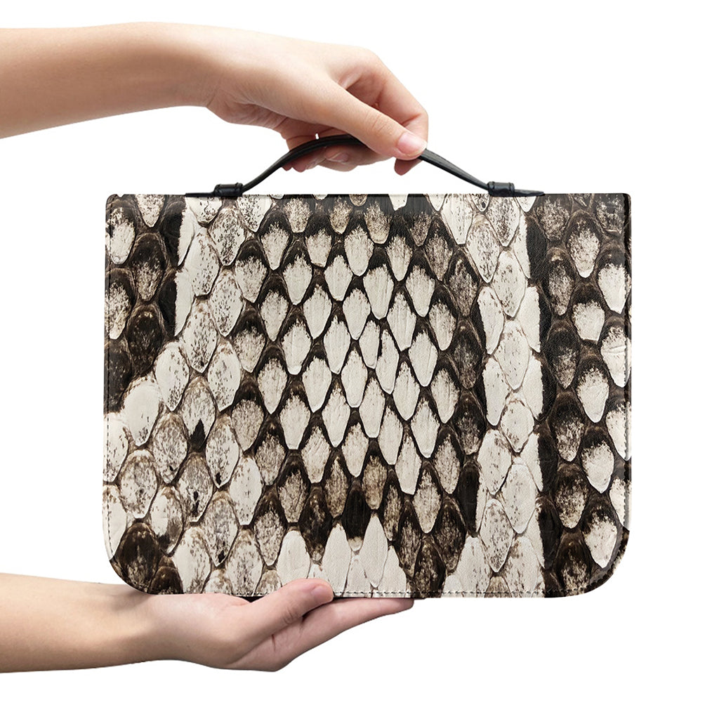 Beige Snakeskin Print Leather Bible Cover