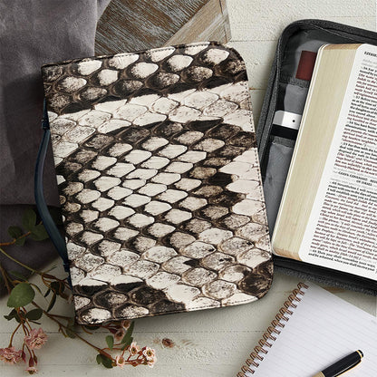Beige Snakeskin Print Leather Bible Cover