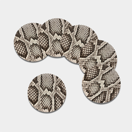 Beige Snakeskin Print Leather Coaster Set