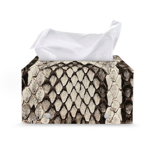 Beige Snakeskin Print Leather Tissue Box Cover