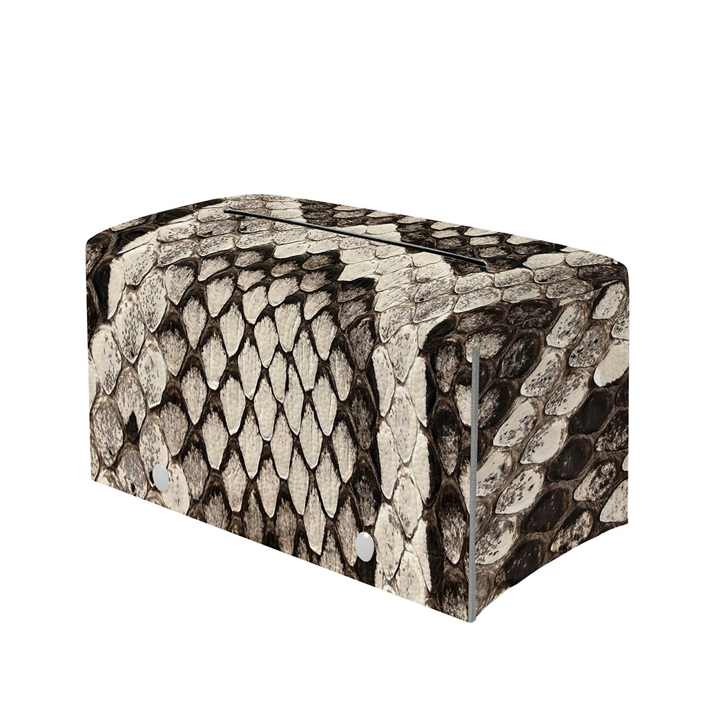 Beige Snakeskin Print Leather Tissue Box Cover