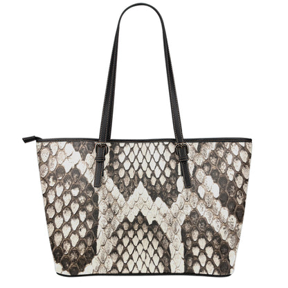 Beige Snakeskin Print Leather Tote Bag