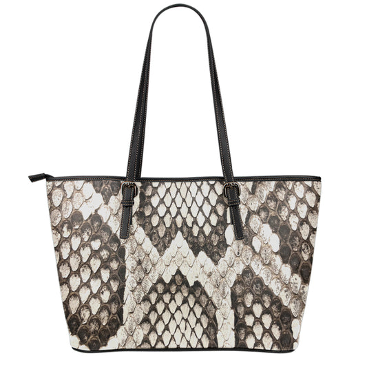 Beige Snakeskin Print Leather Tote Bag