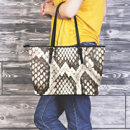 Beige Snakeskin Print Leather Tote Bag