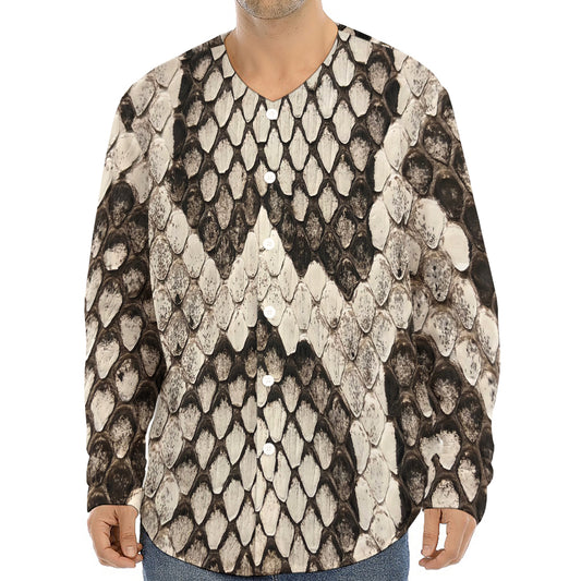 Beige Snakeskin Print Long Sleeve Baseball Jersey