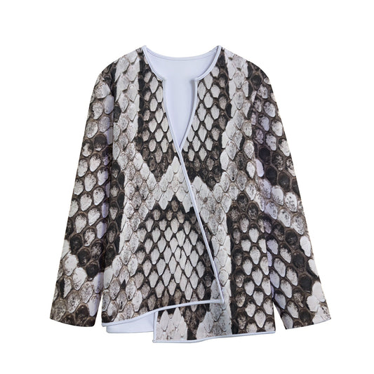 Beige Snakeskin Print Long Sleeve Short Coat