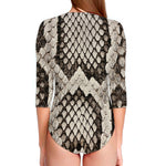 Beige Snakeskin Print Long Sleeve Swimsuit