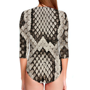 Beige Snakeskin Print Long Sleeve Swimsuit