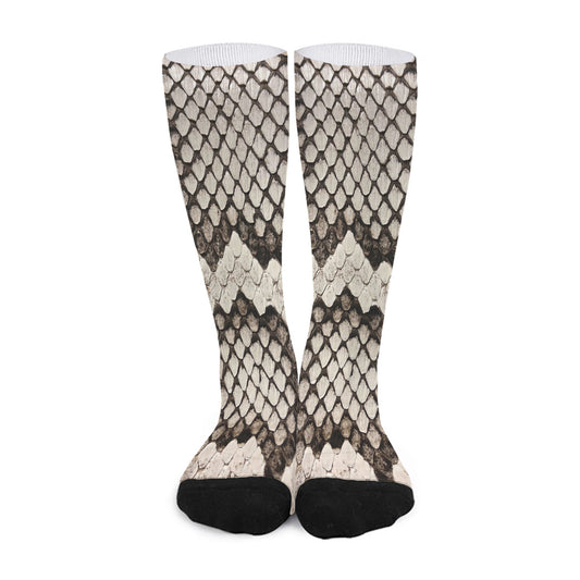 Beige Snakeskin Print Long Socks
