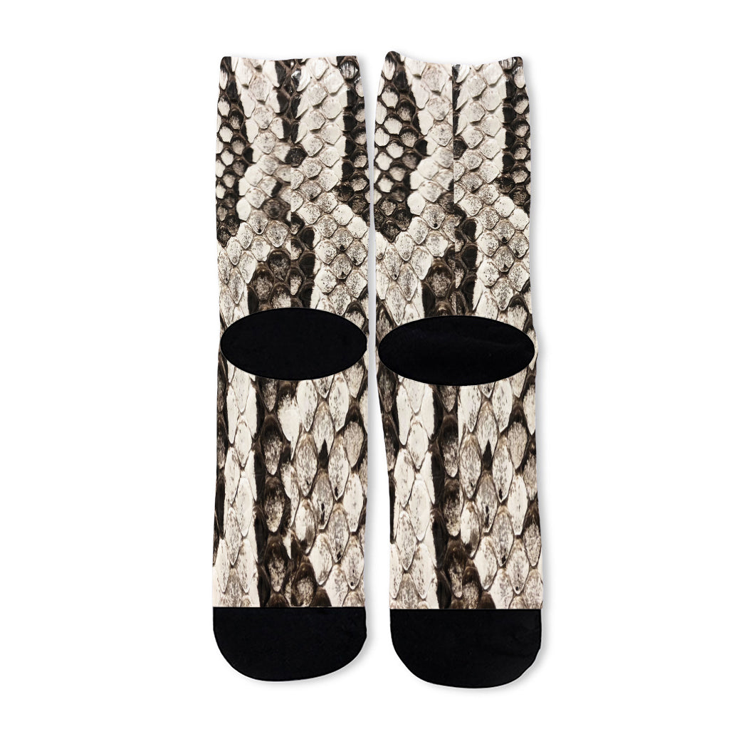 Beige Snakeskin Print Long Socks