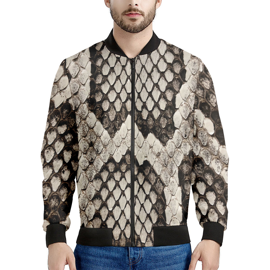 Beige Snakeskin Print Men's Bomber Jacket