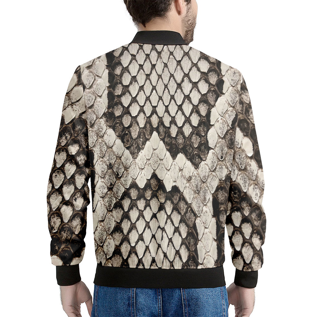 Beige Snakeskin Print Men's Bomber Jacket