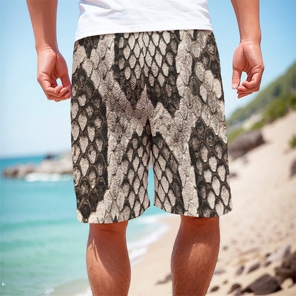 Beige Snakeskin Print Men's Cargo Shorts