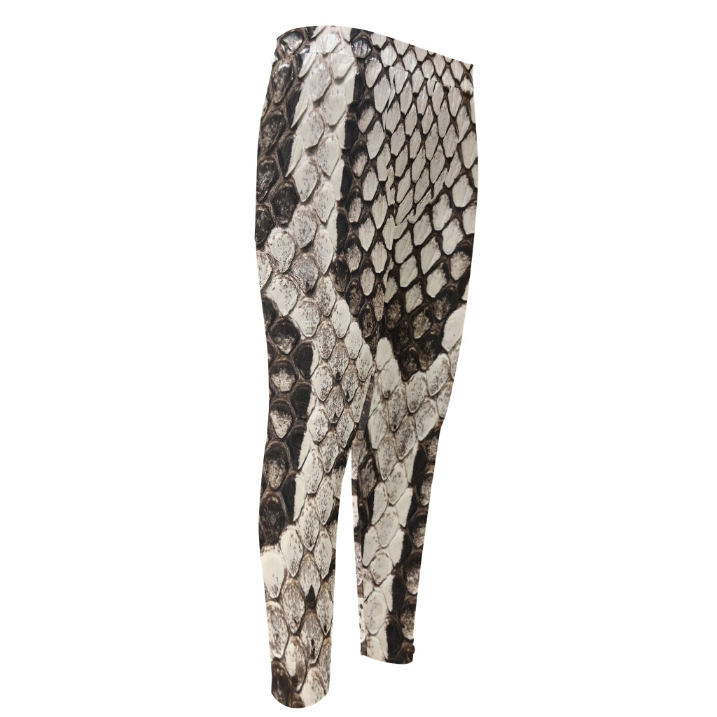 Beige Snakeskin Print Men's Compression Pants