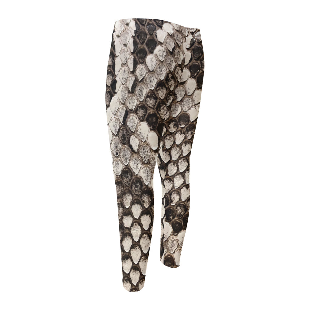 Beige Snakeskin Print Men's Compression Pants