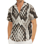 Beige Snakeskin Print Men's Deep V-Neck Shirt