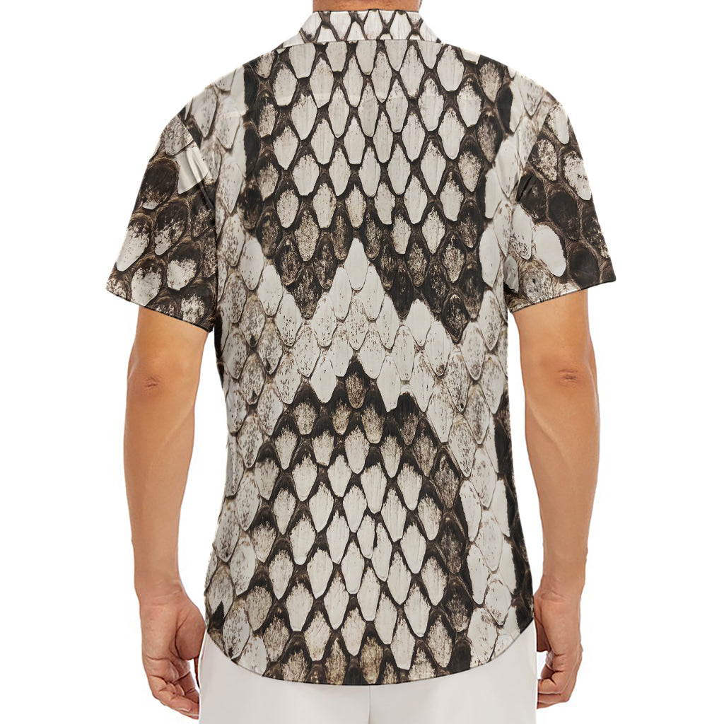 Beige Snakeskin Print Men's Deep V-Neck Shirt