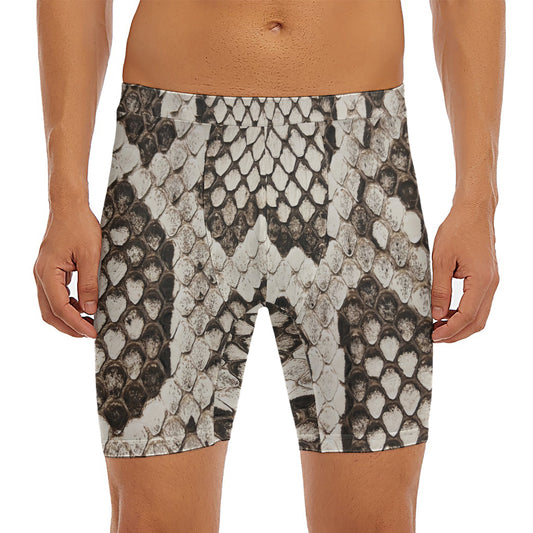Beige Snakeskin Print Men's Long Boxer Briefs