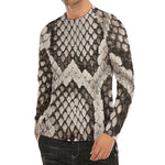 Beige Snakeskin Print Men's Long Sleeve Rash Guard