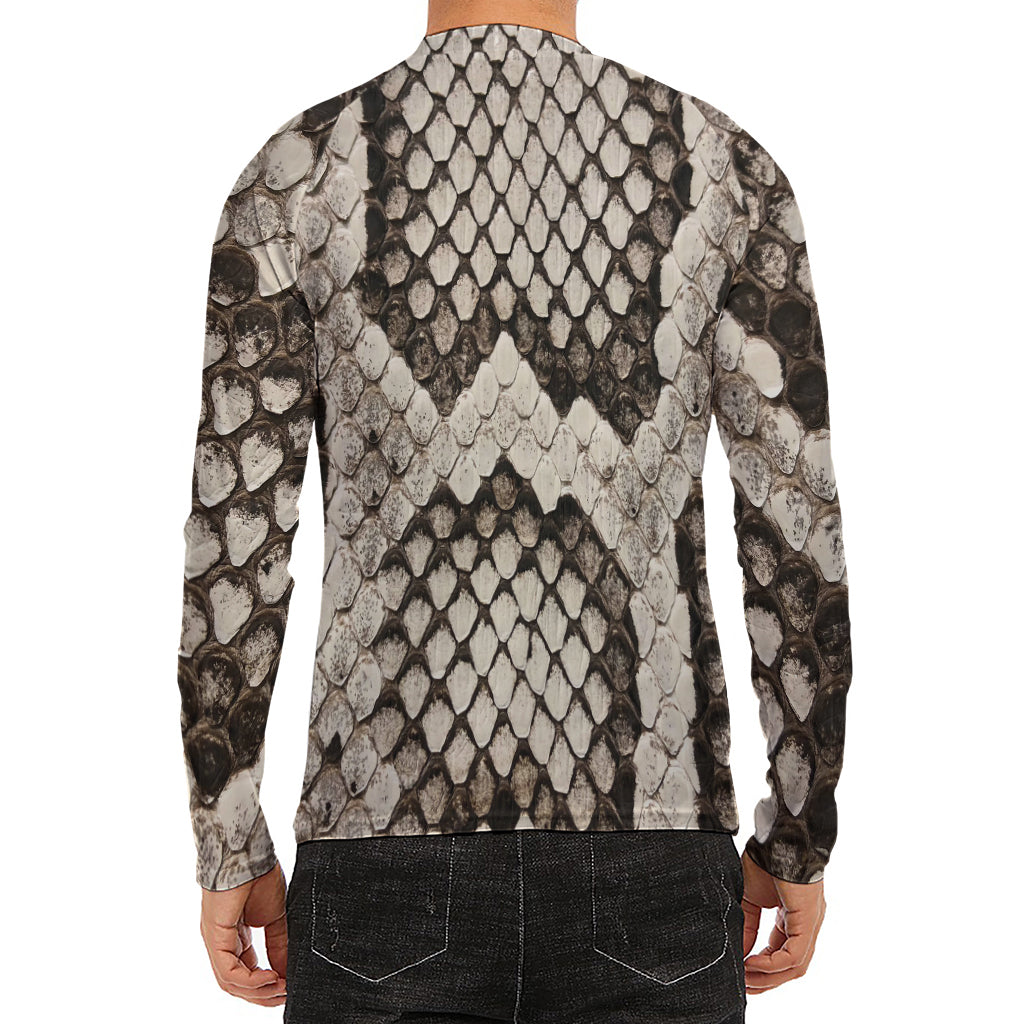 Beige Snakeskin Print Men's Long Sleeve Rash Guard