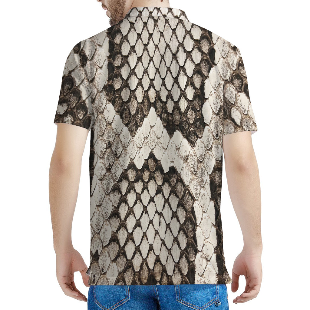 Beige Snakeskin Print Men's Polo Shirt