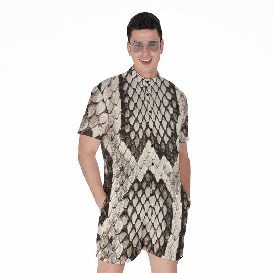 Beige Snakeskin Print Men's Rompers