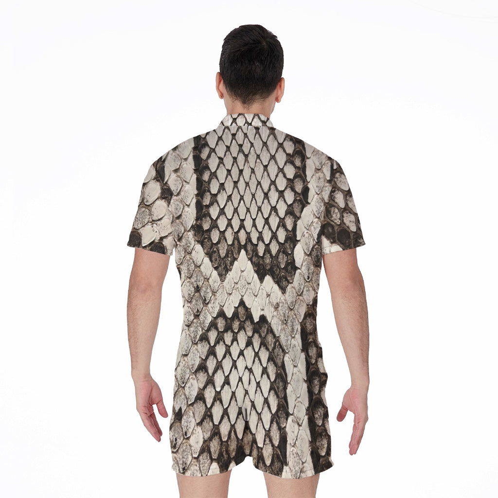 Beige Snakeskin Print Men's Rompers