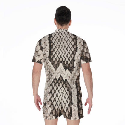Beige Snakeskin Print Men's Rompers