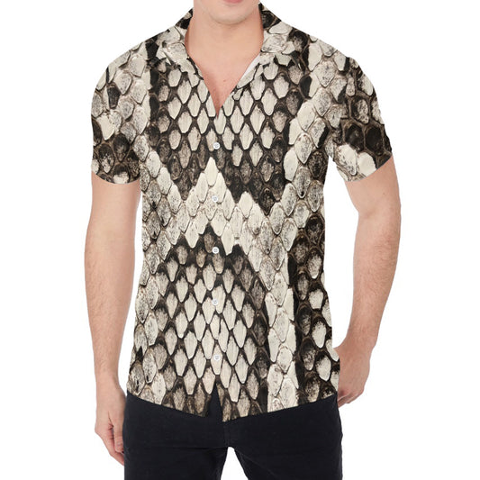 Beige Snakeskin Print Men's Shirt