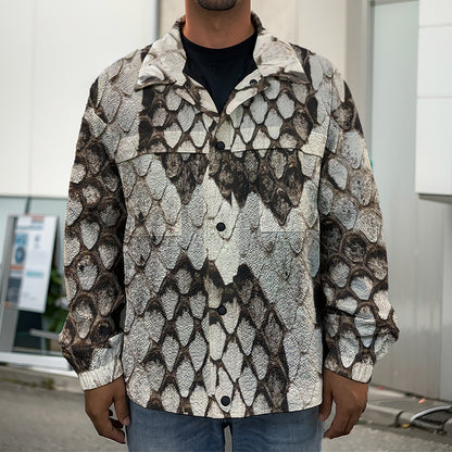 Beige Snakeskin Print Men's Shirt Jacket