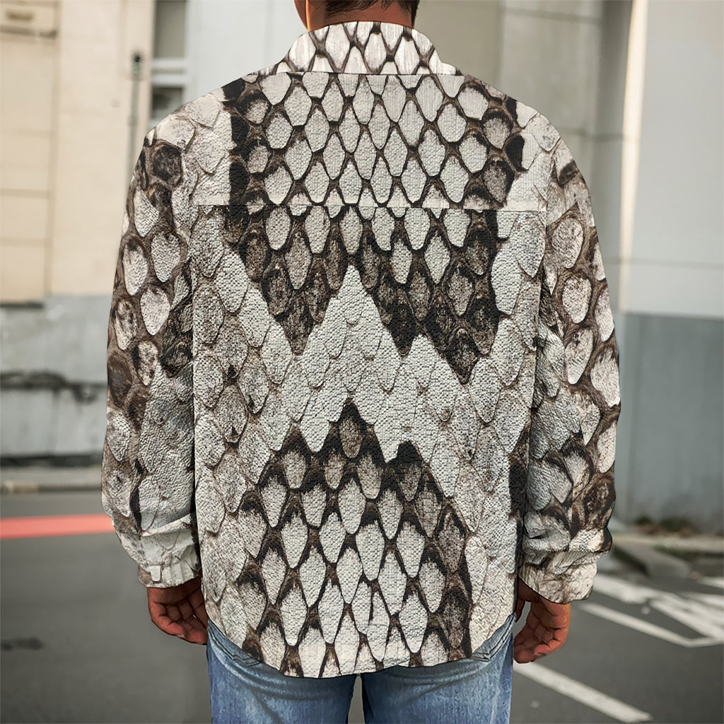 Beige Snakeskin Print Men's Shirt Jacket