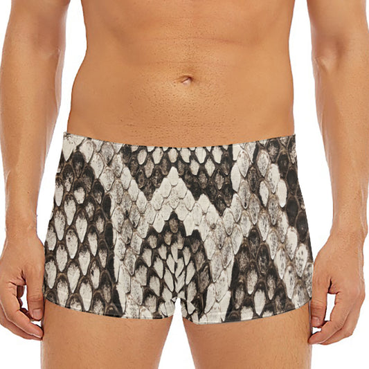 Beige Snakeskin Print Men's Short Boxer Briefs