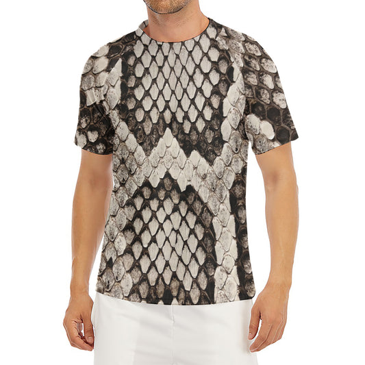 Beige Snakeskin Print Men's Short Sleeve Rash Guard
