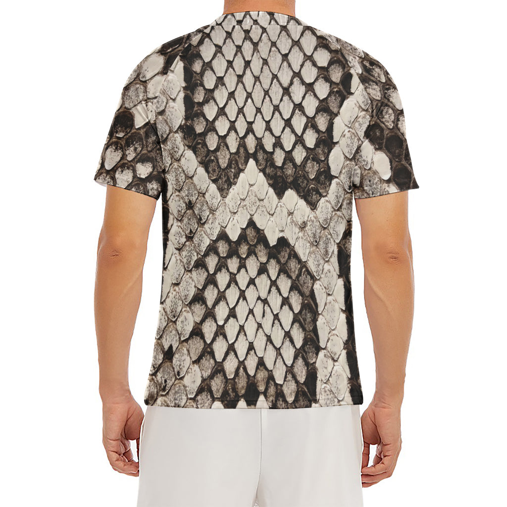 Beige Snakeskin Print Men's Short Sleeve Rash Guard