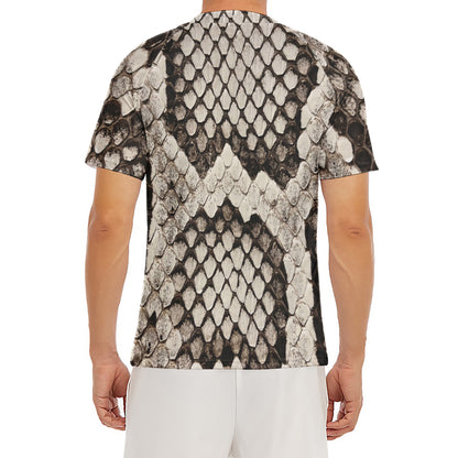 Beige Snakeskin Print Men's Short Sleeve Rash Guard