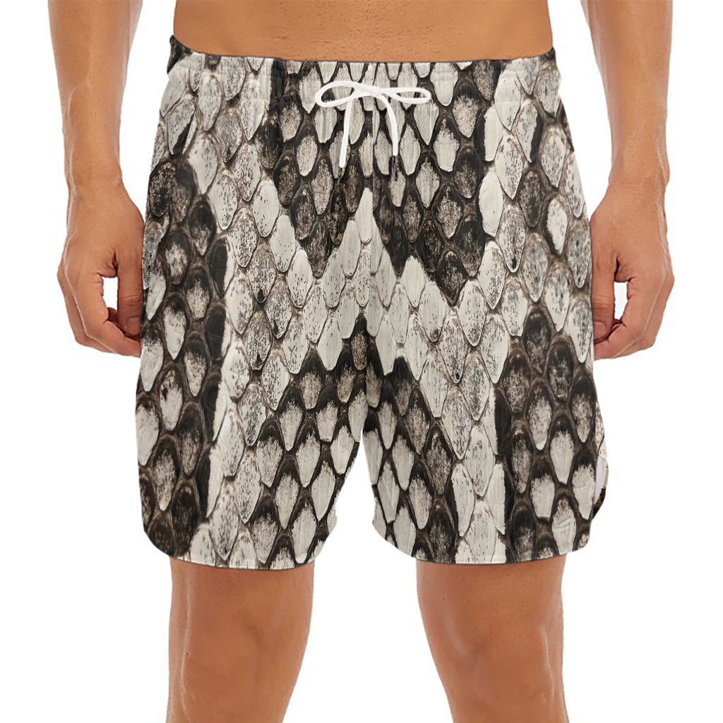 Beige Snakeskin Print Men's Split Running Shorts