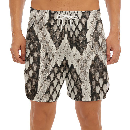 Beige Snakeskin Print Men's Split Running Shorts