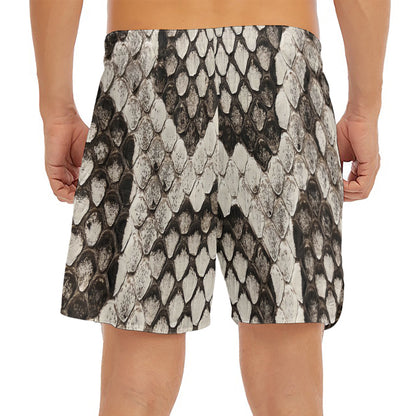 Beige Snakeskin Print Men's Split Running Shorts